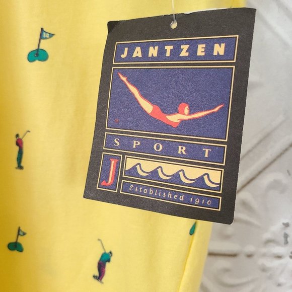 Vintage New JANTZEN Golf Golfing All Over Graphic Print Mens POLO Shirt Large - Picture 3 of 8